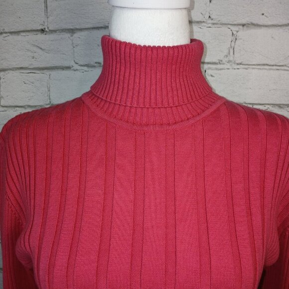 WOMENS JONES NEW YORK SPORT RIBBED TURTLENECK SWEATER, BERRY PINK, SIZE LARGE - Picture 6 of 8